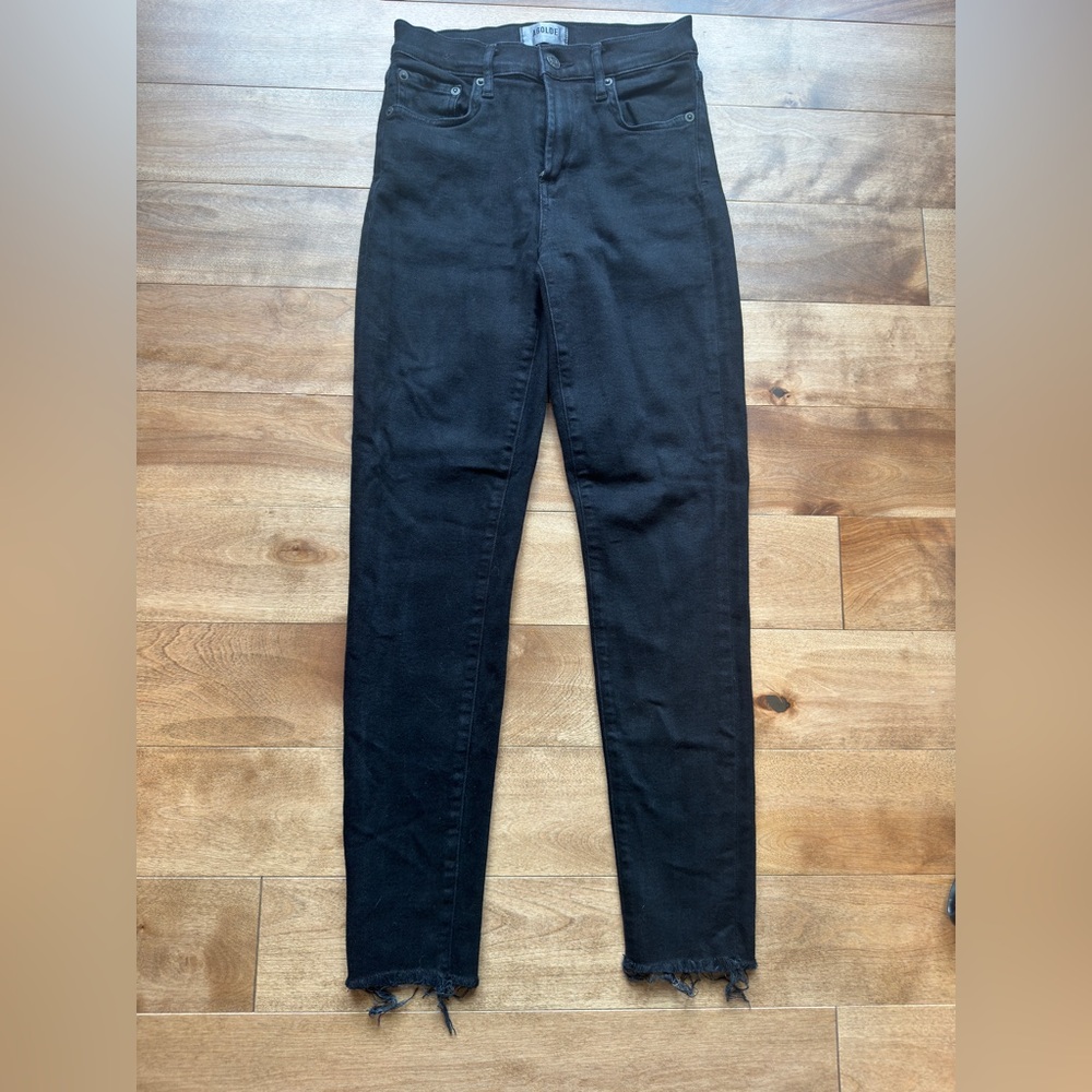 Agolde women black mid rise jeans.
